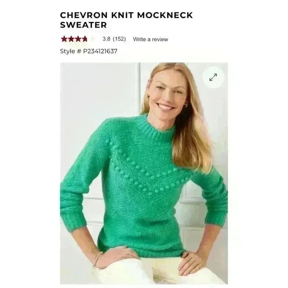 Talbots Green Chevron Knit Mockneck Sweater Size Petite - Picture 12 of 13